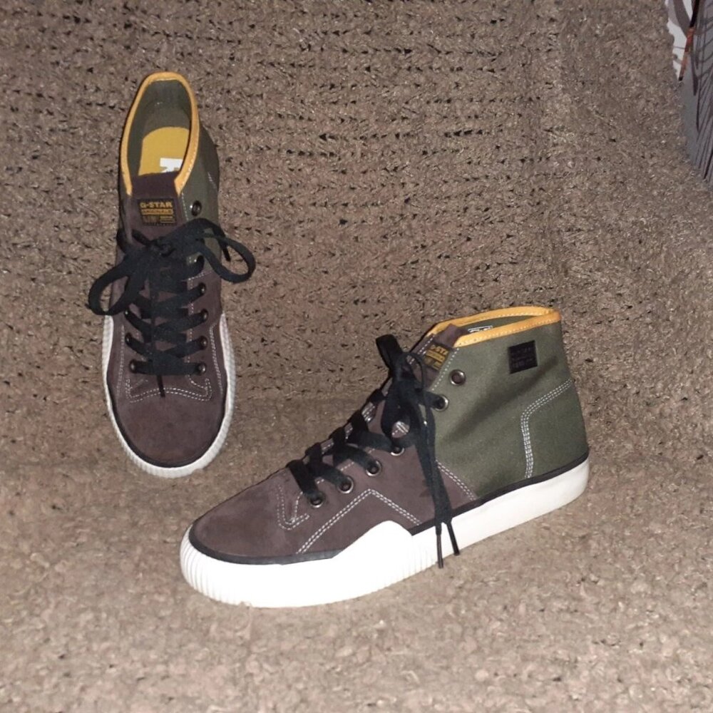 R RAW-Rackam Roofer-Fabric/Suede Hi-Top Sneakers-Colorblock-Sz 12-Near Mint